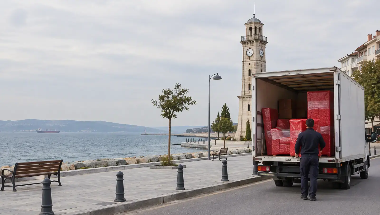 Çanakkale'de Kordon ve saat kulesi; yapay zekâ ile oluşturulmuş görsel